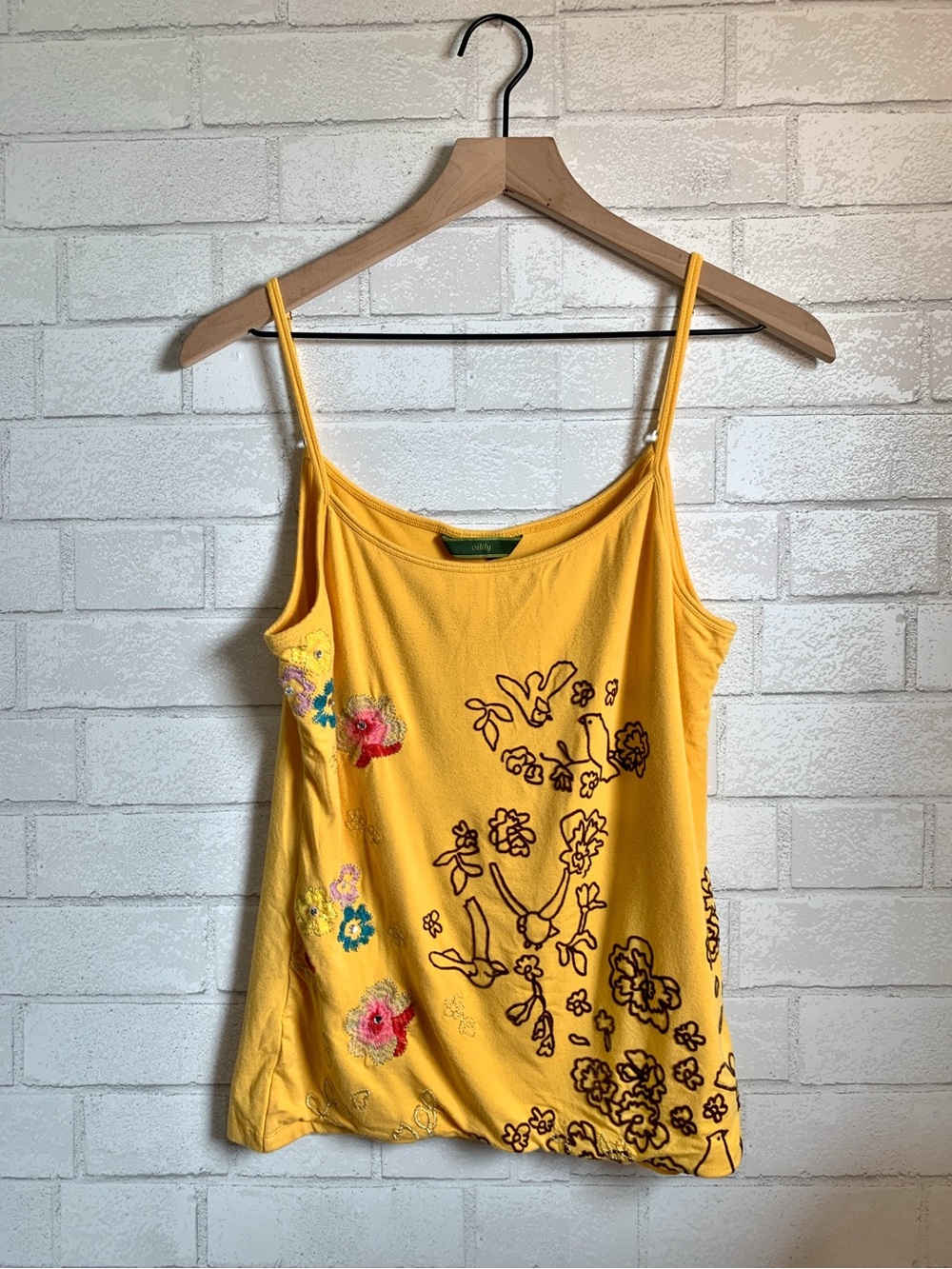Oilily Vintage 90s Yellow Gold Floral Beaded Embroidered Spaghetti Strap Tank